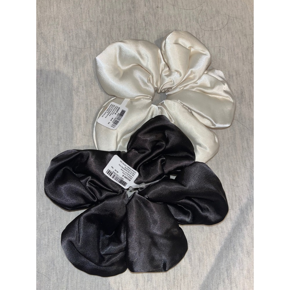 Claire's Scrunchie Set 2pc Black Ivory Satin Hair Tie Accessory Ponytail Holder